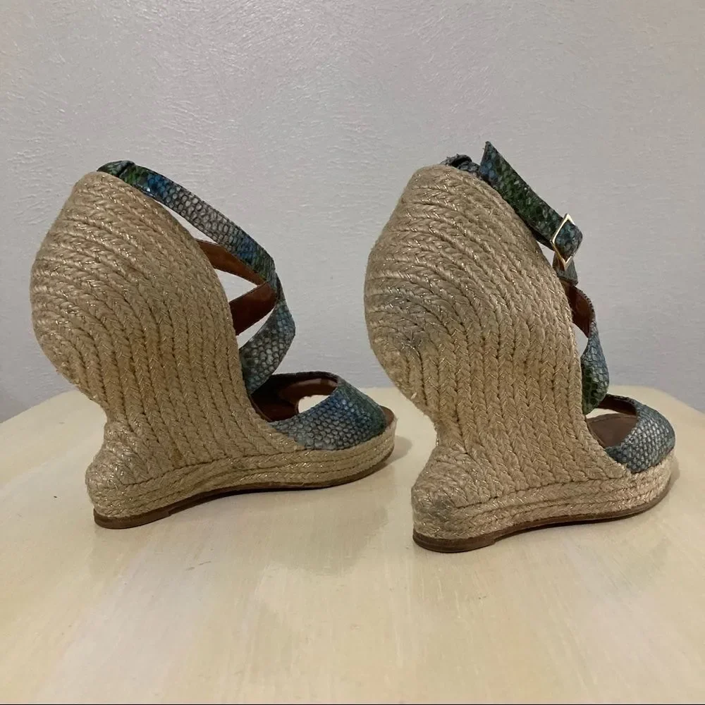 Paloma Barcelo Snakeskin Espadrille Wedge Sandals